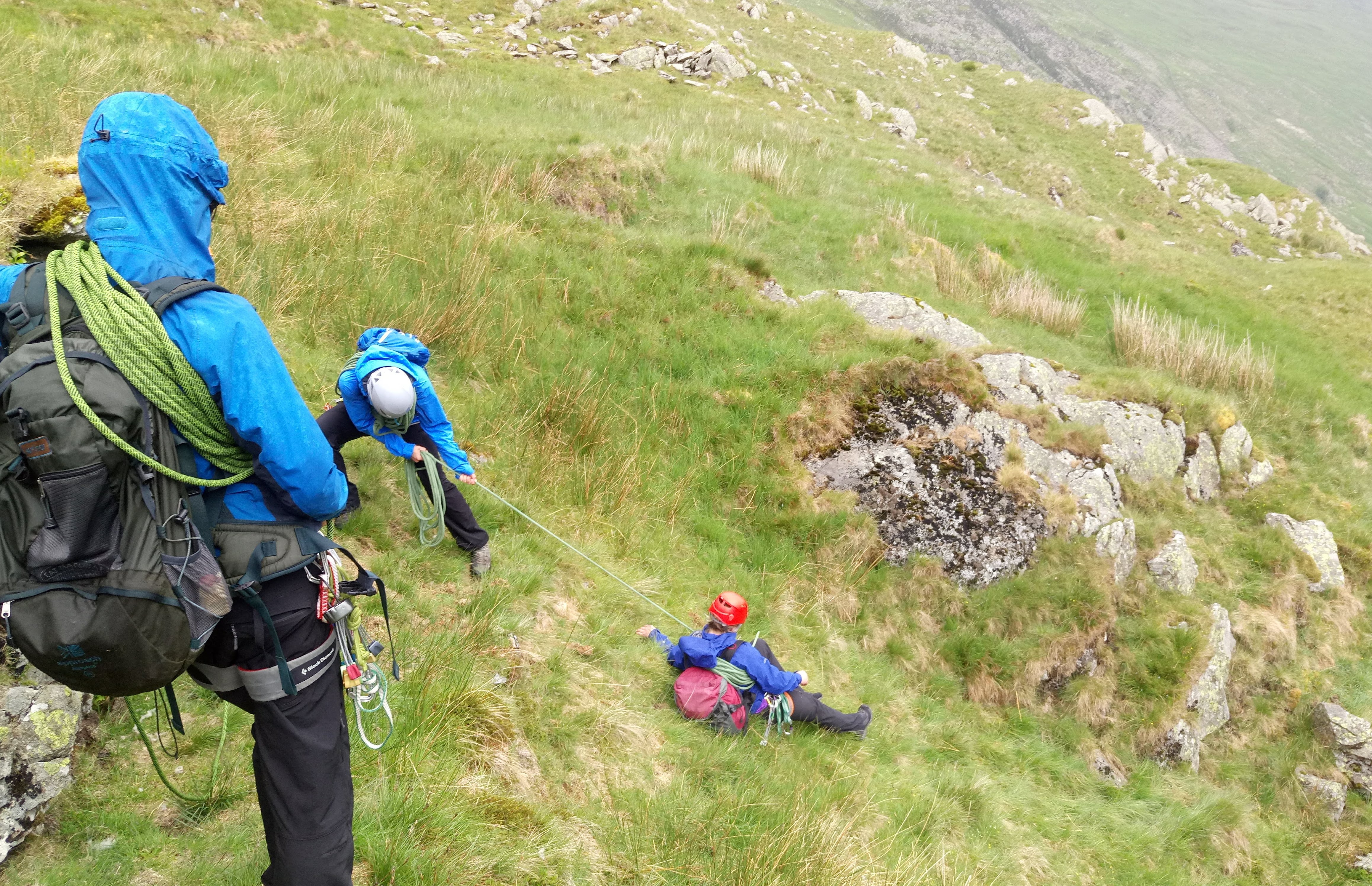 Sarah and I practising arrests on the grass slope.