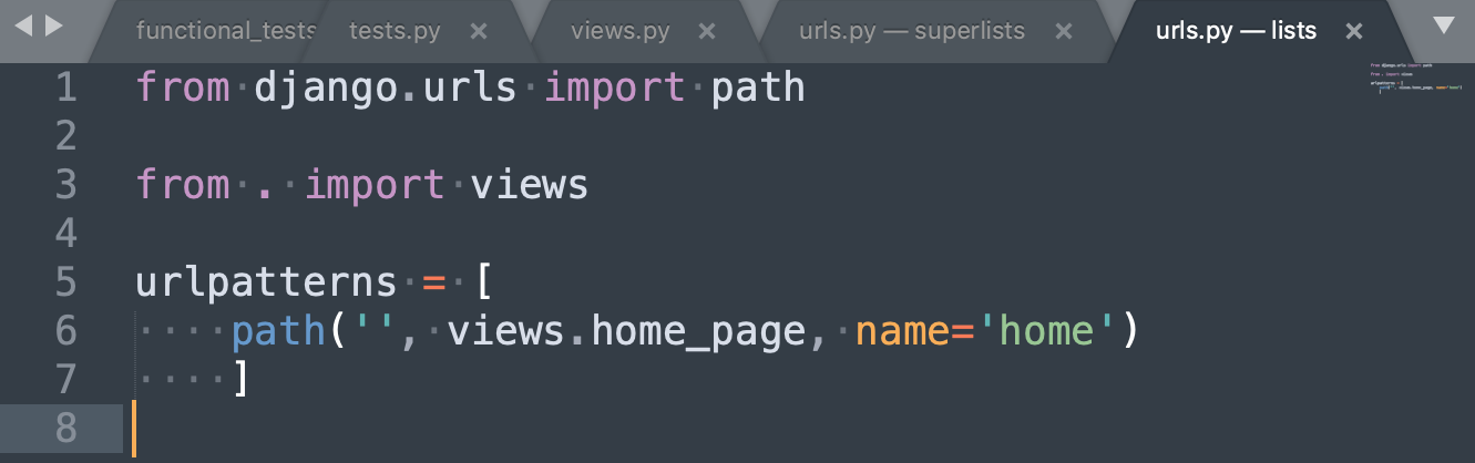 new lists/urls.py file with contents